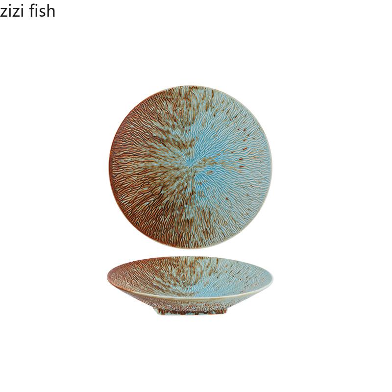 Creative Texture Ceramic Deep Plate Vintage Salad Plate Thick Soup Plate Dessert Pasta Plates RestaurantFeatured Tableware