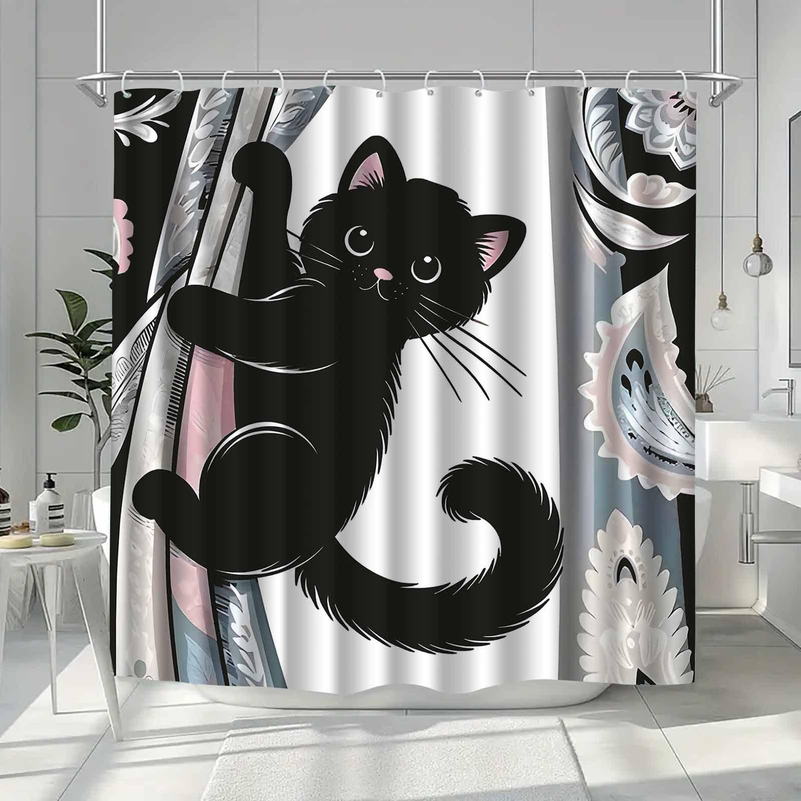 

Vikama Adorable Black Cat Pattern Shower Curtain, Premium Elegant Shower Curtain, Bathroom Curtain Home Decor W60H190(CM)-1 Pcs