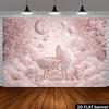 2D Beige Teddy Bear Moon Backdrop with Stars & Clouds Baby Shower Photography Background