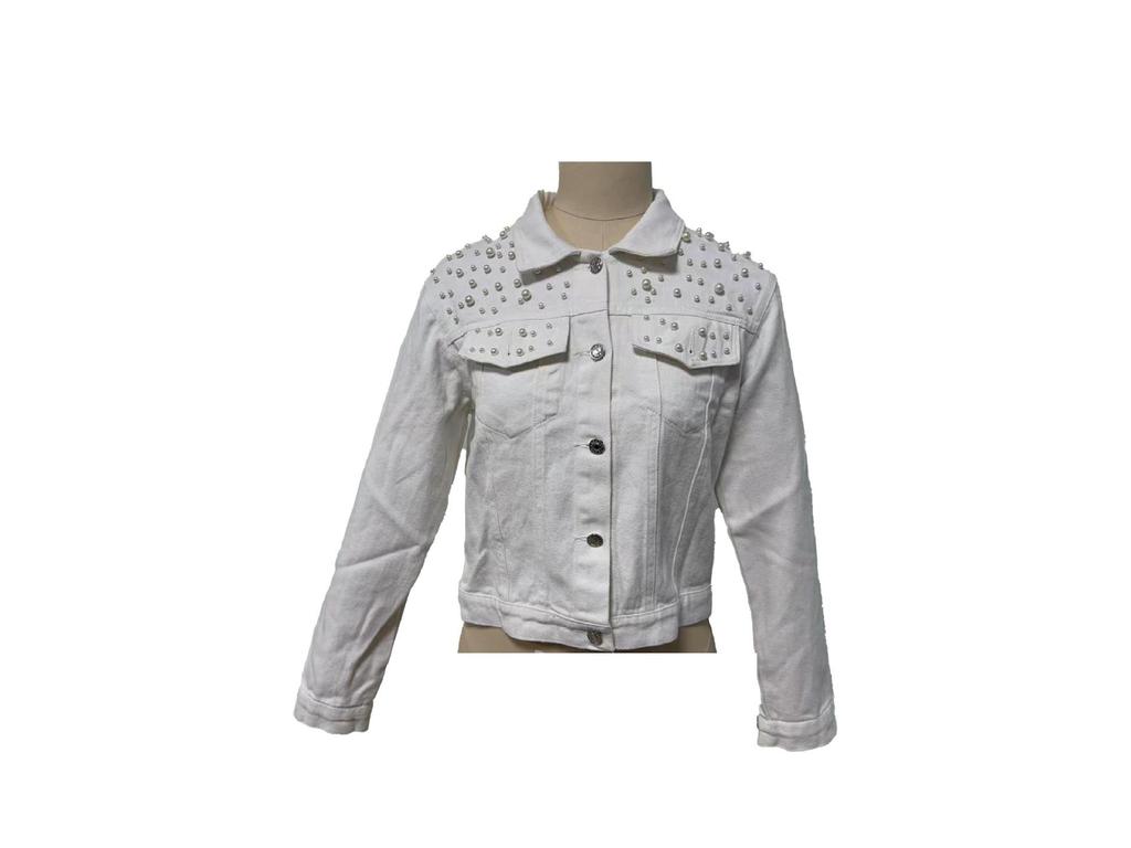 2025 Oversizowana damska kurtka dżinsowa z haftowanymi perłowymi koralikami