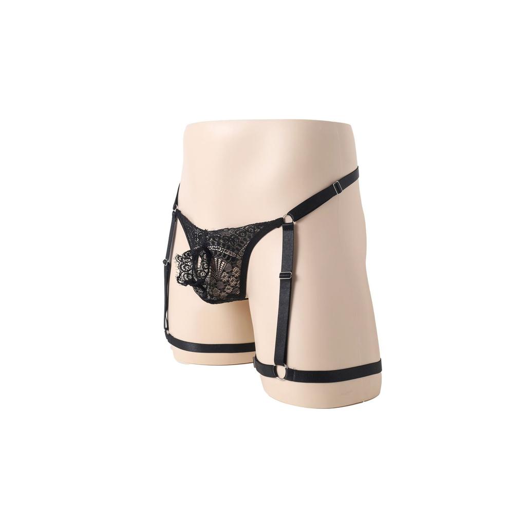 Men's sex underwear adjustable hole lace men's boxers perspective sexy men's sex thong