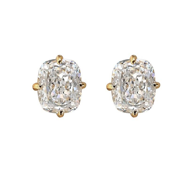 Huitan Simple Fashion Geometric Crystal Cubic Zirconia Stud Earrings for Women Gold Color Temperament female Accessories Zircon