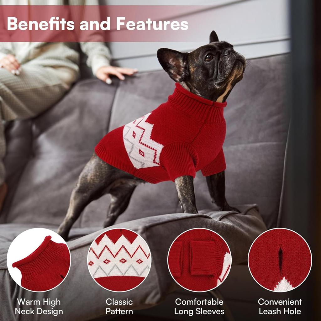 Queenmore Warm Dog Sweater, Soft Pet Knitwear, Knitted Pullover, Vlentines Day Gifts Winter Pet Clothes for Small Medium Dogs Cats