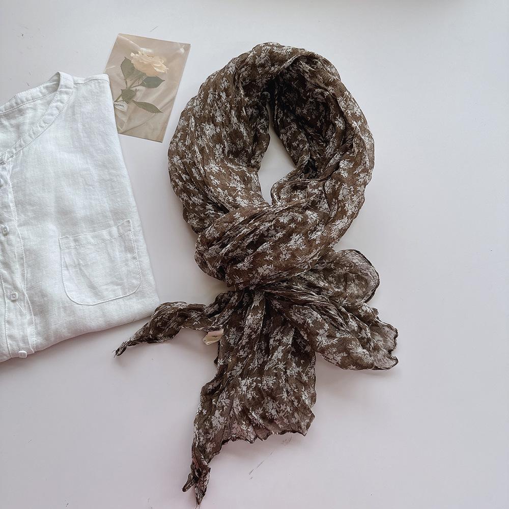 Vintage Cotton and Linen Scarves Square Scarves Women's Four Seasons Travel Floral Scarves