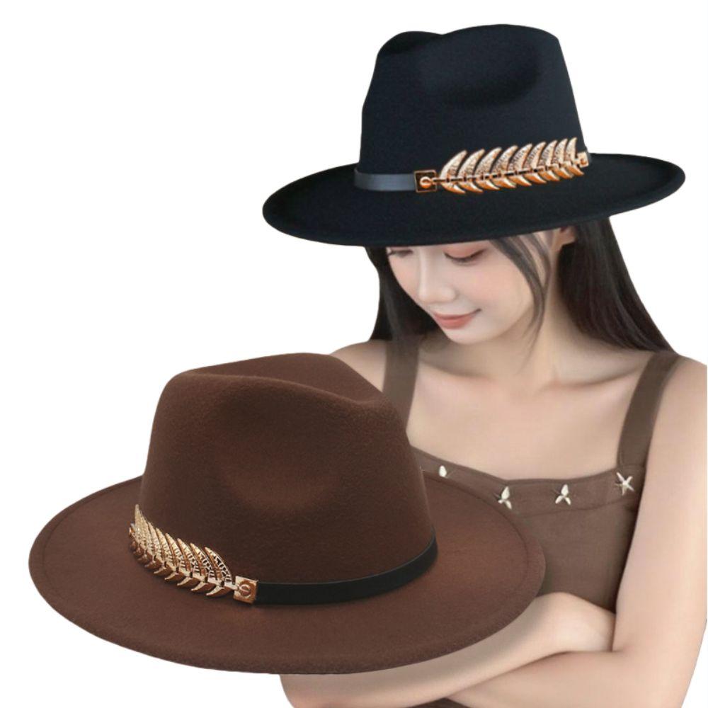 Leaf Decoration Woolen Hats Formal Occasion British Vintage Hats Fashion Fedora Hat  Men Women
