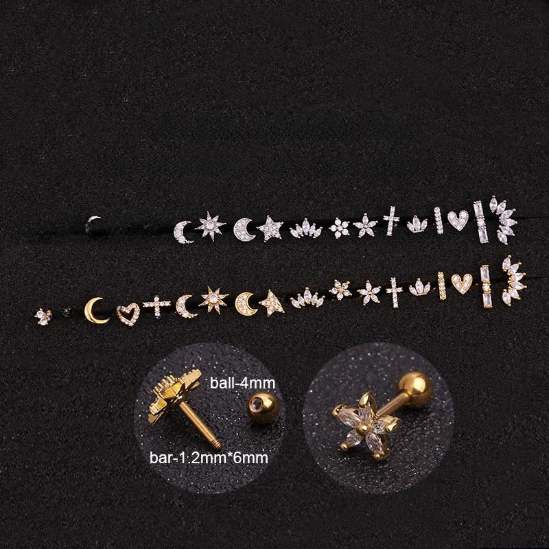 Titanium Stainless Steel Zircon Crown Twist Ball Earrings for Piercing
