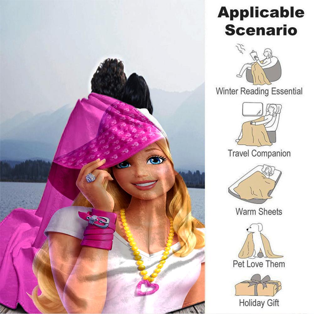 1Pc Pink Hat Barbie Style Blanket Soft Throw Blanket For Home Bedroom Bed Sofa Travel Office Solid Christmas Blanket