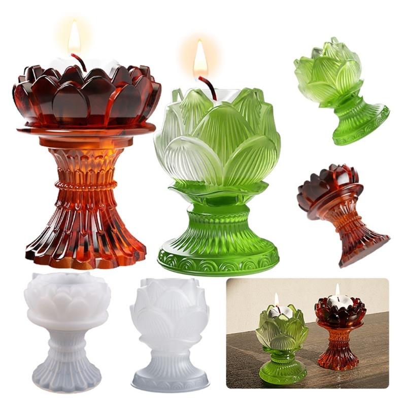 Lotus Mirror Candle Holder Resin Molds Tray Silicone Molds for Resin Epoxy Casting Mold for DIY Candlestick Jewelry