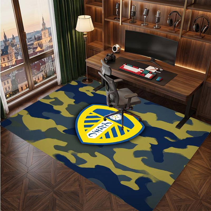 Leeds United Voetbal Print Kristalfluweel Tapijt, Comfortabel Waterabsorberend Antislip Binnen Vloerkleed