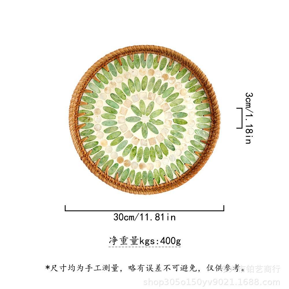 Color Shell Jewelry Cosmetics Food Teacup Storage Trays Handmade Rattan Fruit Dessert Bread Pans Round Rattan Decoration Trays