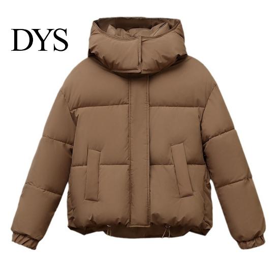 Short Cotton Jacket Winter Women Stand Collar with Hood Neck Protection Type Pockets Zipper Closure Padded Coat Solid Color Windproof Outwear Parka