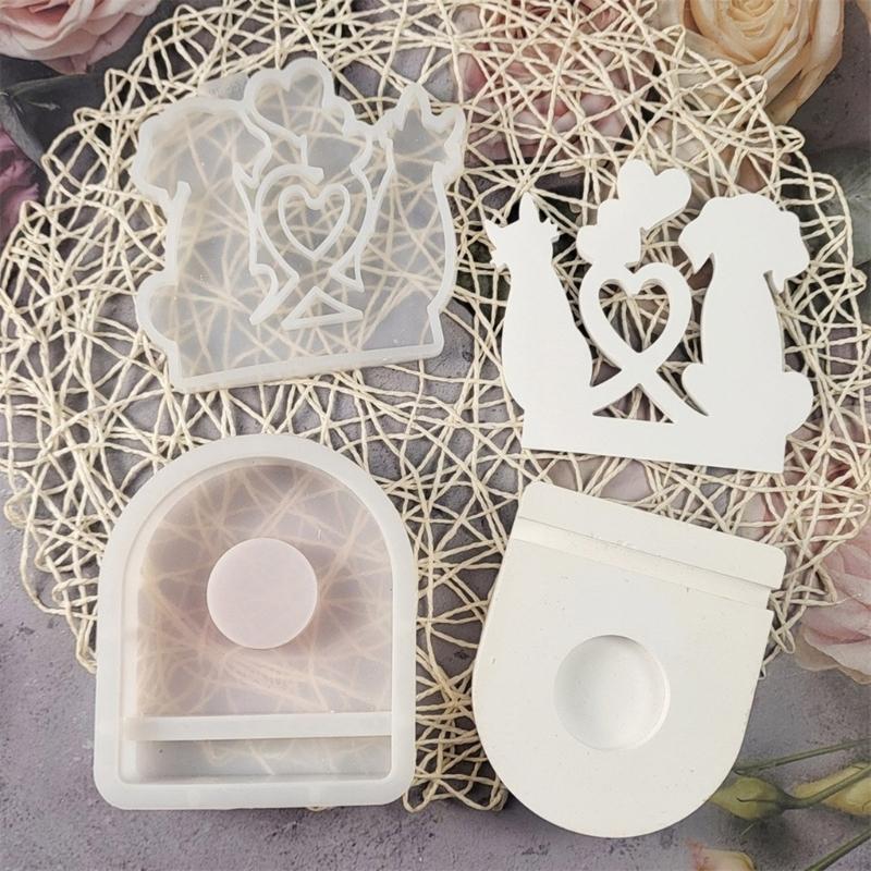 Kitten Puppy Animal Shape Silicone Candlestick Molds for Making Candle Stand Tealight Holder Epoxy Resin Silicone Molds