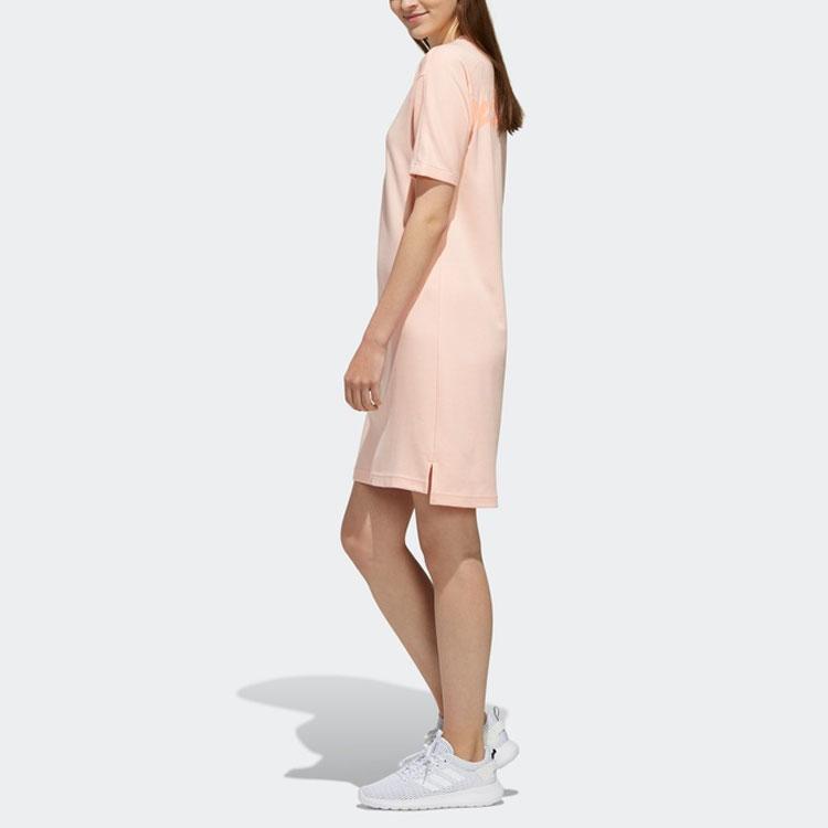 Adidas Neo T Dress With Logo Print Casual Breathable Round Neck Short Sleeve Dress Women Dresses Pink FH9316