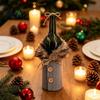Reusable Wine Bottle Decorations Christmas Sweater Cover, Faux Fur Collar And Button Covers Coat Design Plaid Clothes for Party Decoration Holiday