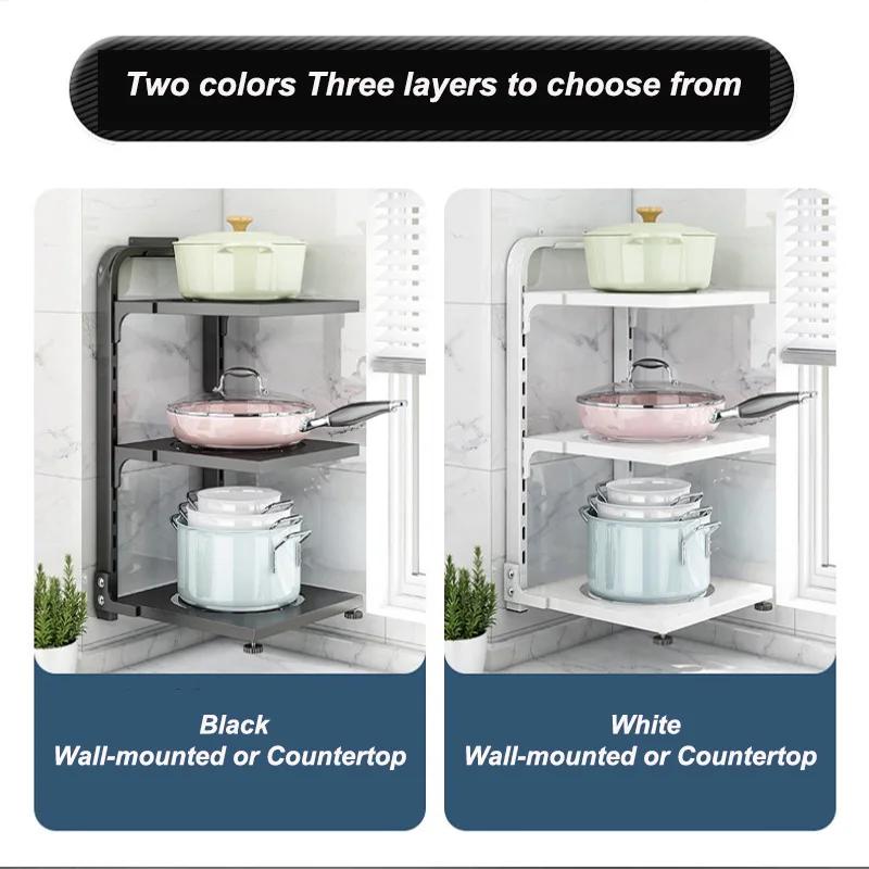 Kitchen Pot Storage Rack Adjustable Under Sink Storage Rack Multi-layer Free Snap-On Pot Cover Rack for Kitchen Storage