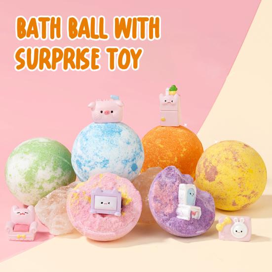 Bath Salt Ball with Surprise Toy Inside Fruity Floral Plants Extract Handmade Natural Sea Salt Ball Bubble Bath Ball Women Men SPA Bath Gift