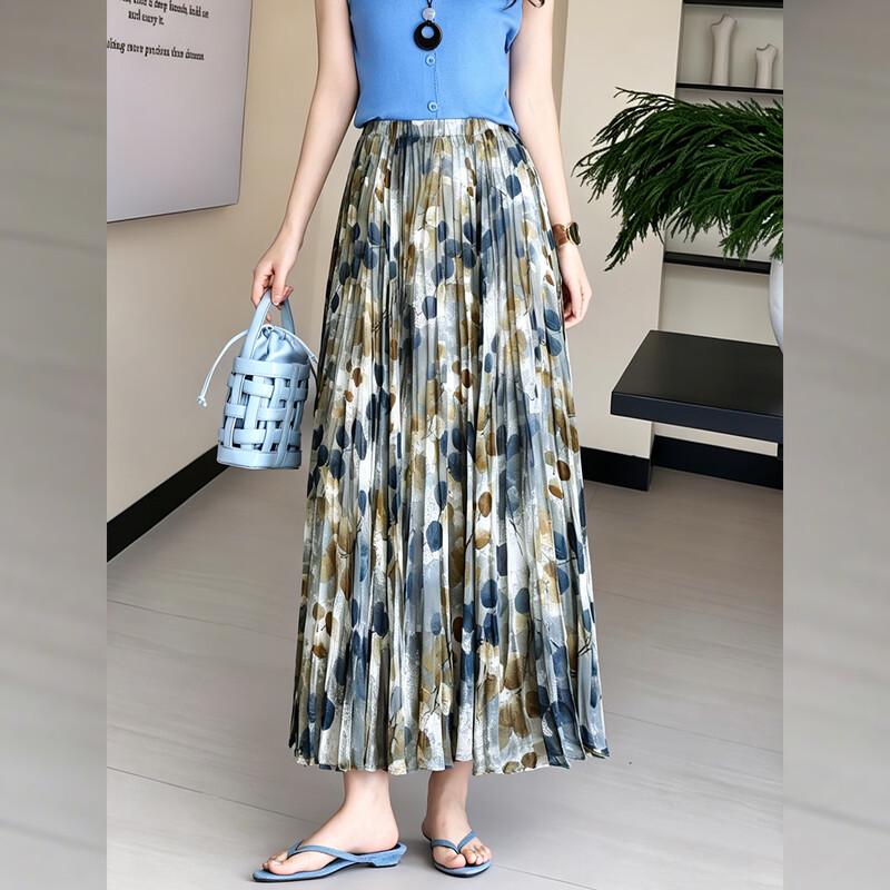 Bailuyu Retro Gradient Polka Dot Pleated A-Line Skirt L