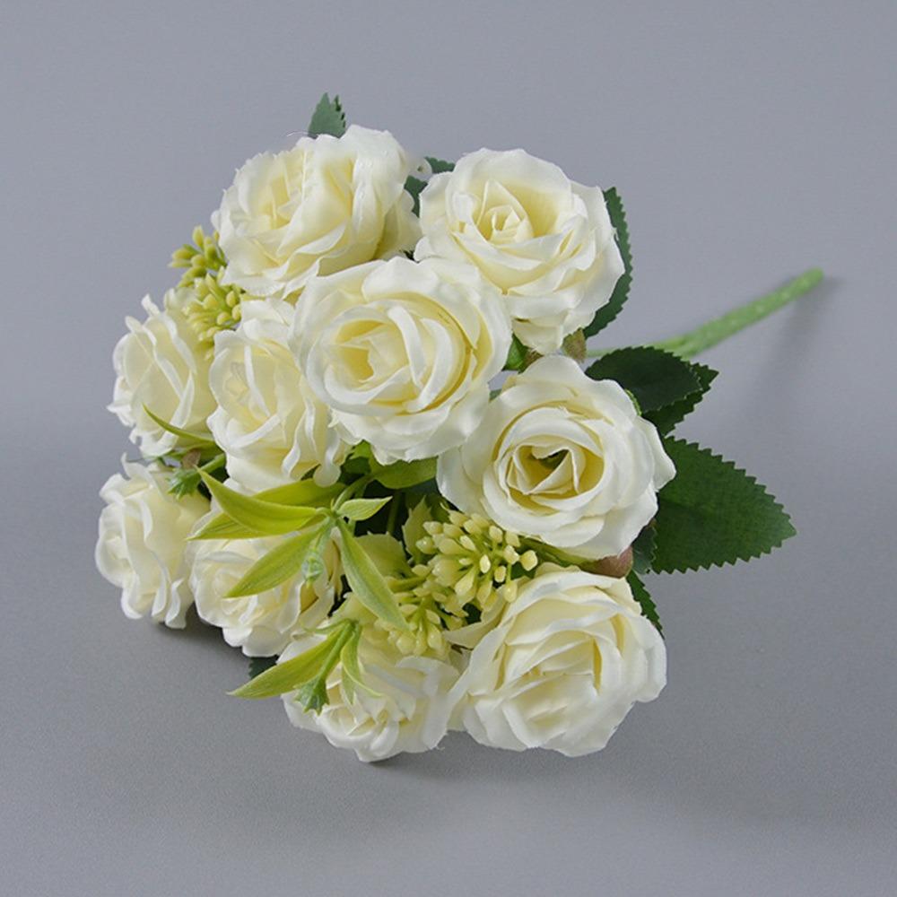 Silk Artificial Rose Bouquet 10 Heads Artificial Flowers  Wedding Decoration Flowers