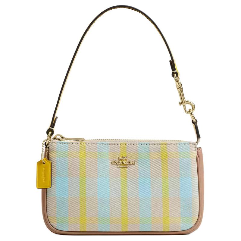 COACH Nolita 19 Plaid Print Top Zip Closure Recycled Polyester Shoulder Tote Small Women s Blue with Yellow синий