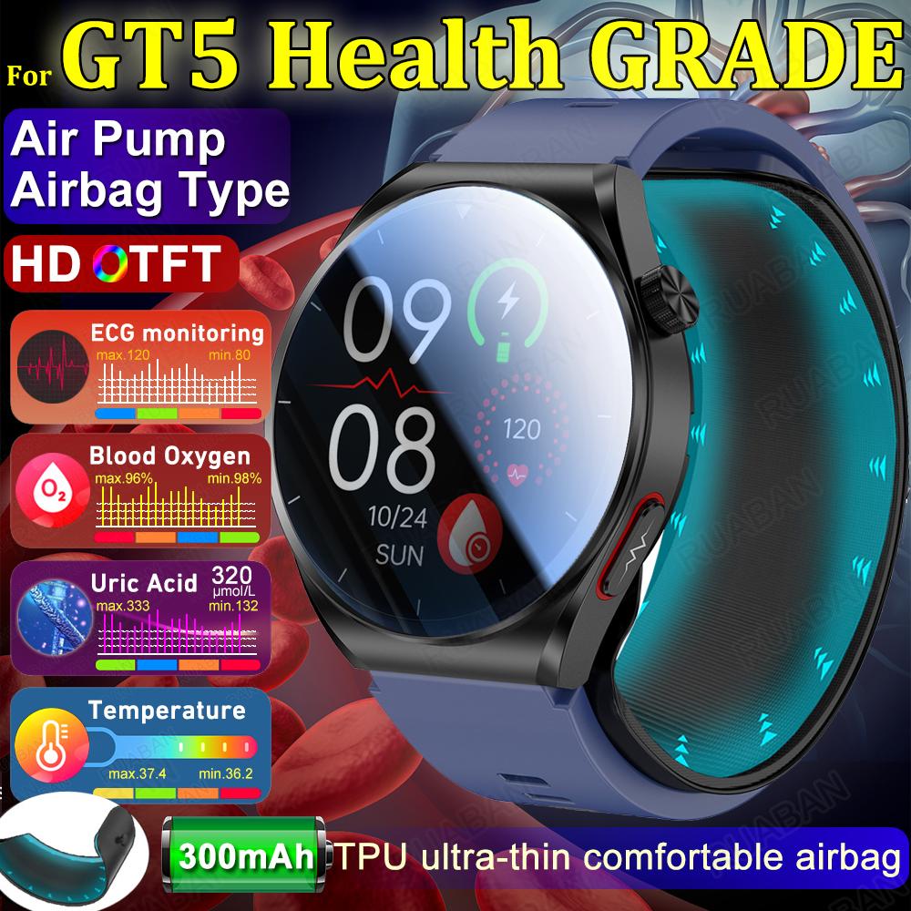 2025 NEW GT5 Smart Watch Air Pump Sphygmomanometer Heart Rate Thermometer Airbag Wristband Call Reminder Health Watch