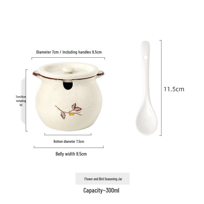 Japanese Double-Handle Ceramic Lard & Chili Oil Jar, Large Capacity, Heat-Resistant, with Lid & Spoon