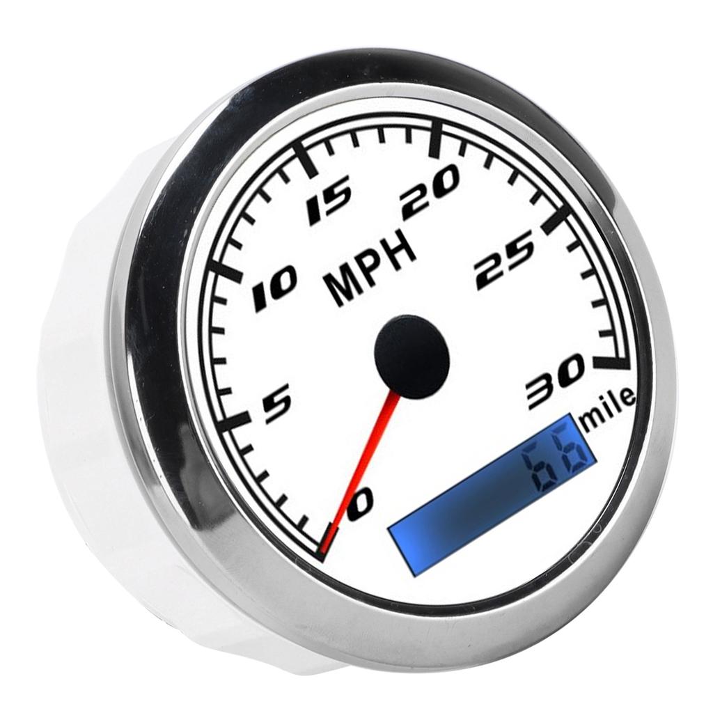 Universal GPS Speedometer 30MPH Speed Gauge IP67 Waterproof with Red Backlight for Marine Boat Car TruckWhite Dial