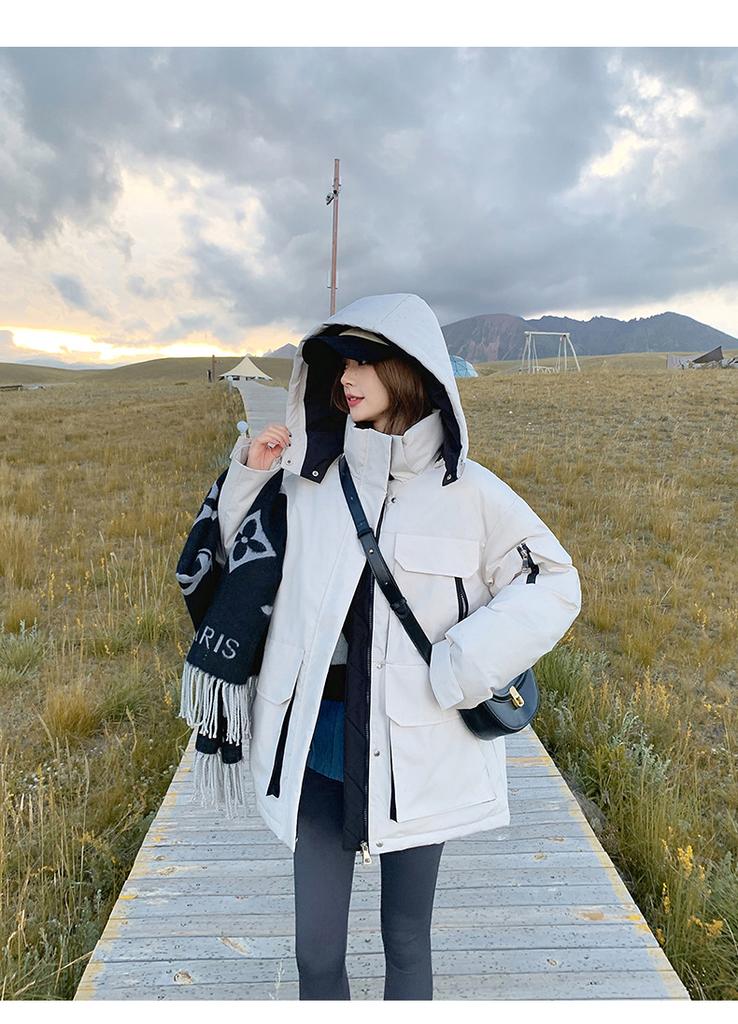 Winter large size loose oversize tooling cotton-padded jacket women's versatile hooded cotton-padded jacket student thickened jacket tide