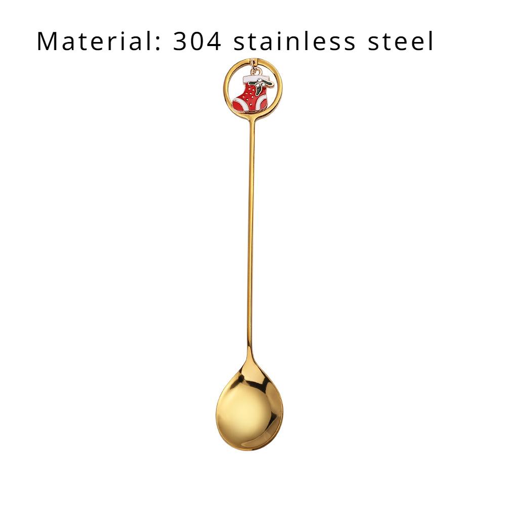 HANYANG Stainless Steel Christmas Dessert Spoon and Fork Gift Set Fruit Fork Father Christmas Coffee Spoon Hotel Household Tableware