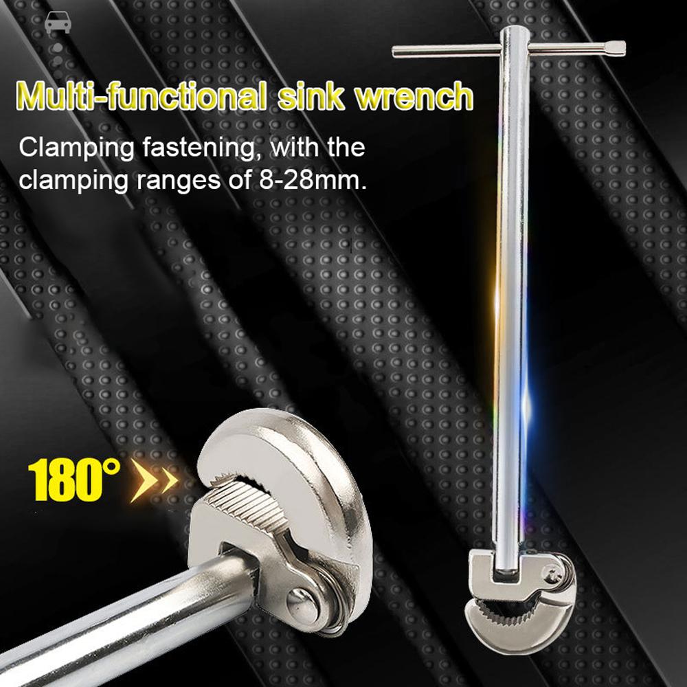 Multifunctional Sink Wrench Carbon Steel Faucet Sewer Pipes Bathroom Plumbing Installation Disassembly Tool 180 degrees