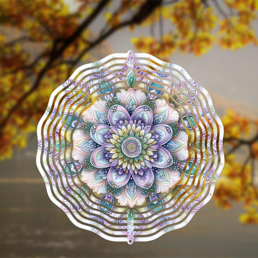 10 Inch Hanging Spinning Wind Chime with Dreamy Mandala Pattern 360 Degree Hook Art Decor for Garden Lawn Courtyard Summer Spring Elegant Gift