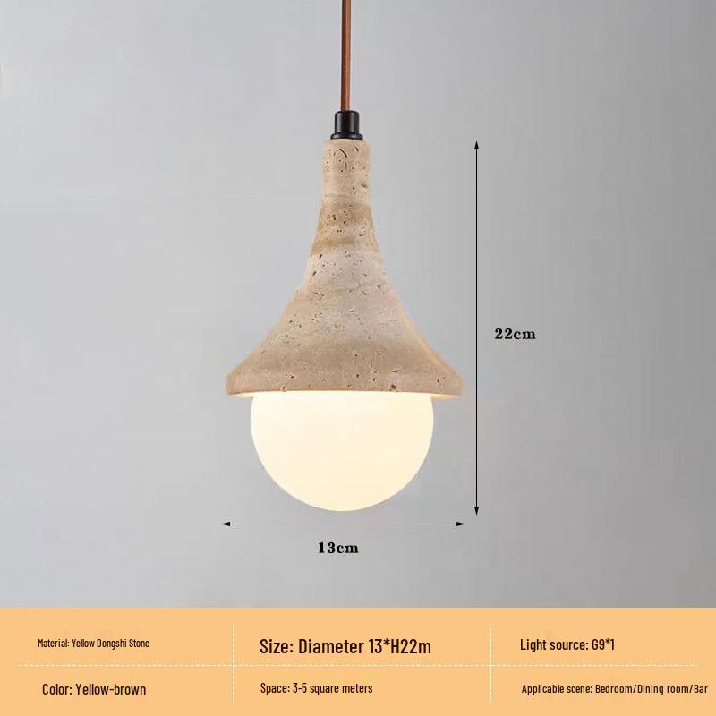 Japanese Wabi-Sabi Yellow Travertine Pendant Light, Retro Mid-Century Style for Bedroom, Homestay, or Restaurant.