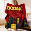 Retro Comic Spiderweb City Boom Red Flannel Blanket Soft Throw with Classic Comic Style for Couch Cozy Superhero Theme Blanket