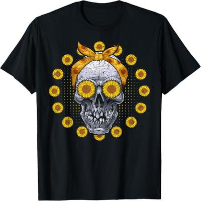 Sunshine Florist Skull Yellow Flower Skeleton Sunflower T-Shirt for Men Women