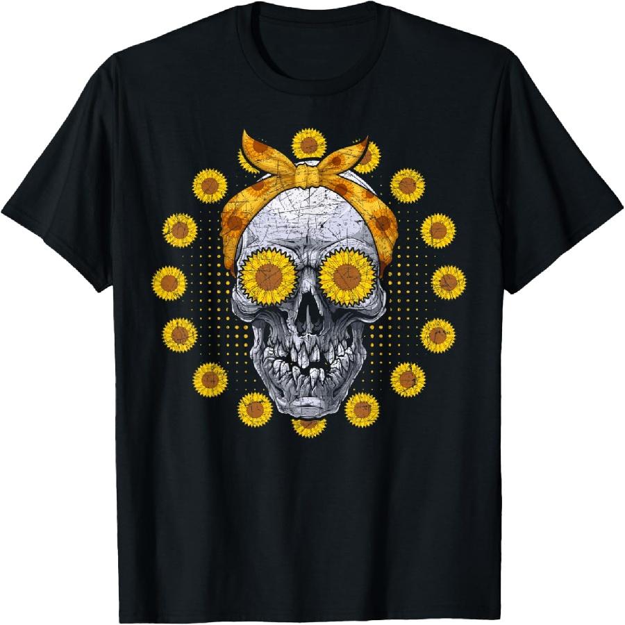 Sunshine Florist Skull Yellow Flower Skeleton Sunflower T-Shirt for Men Women S