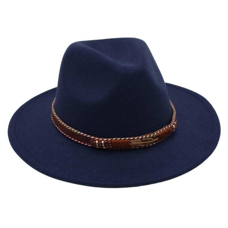 Minority Stage Top Hat Metal Feather Jazz Hat Men'S And Women'S Ethnic Style Felt Hat Tibetan Wool Hat
