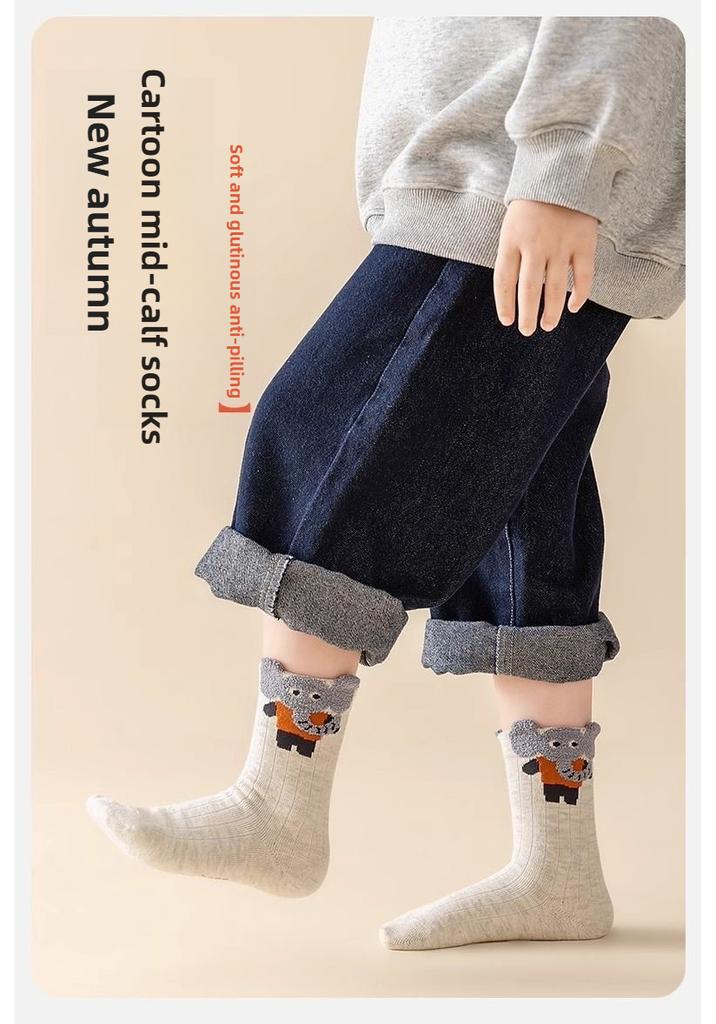 5 Pairs Boys Cartoon Animal Mid Crew Sports Socks Seamless Odor Resistant Cotton Socks For Big Kids Toddlers Spring Autumn