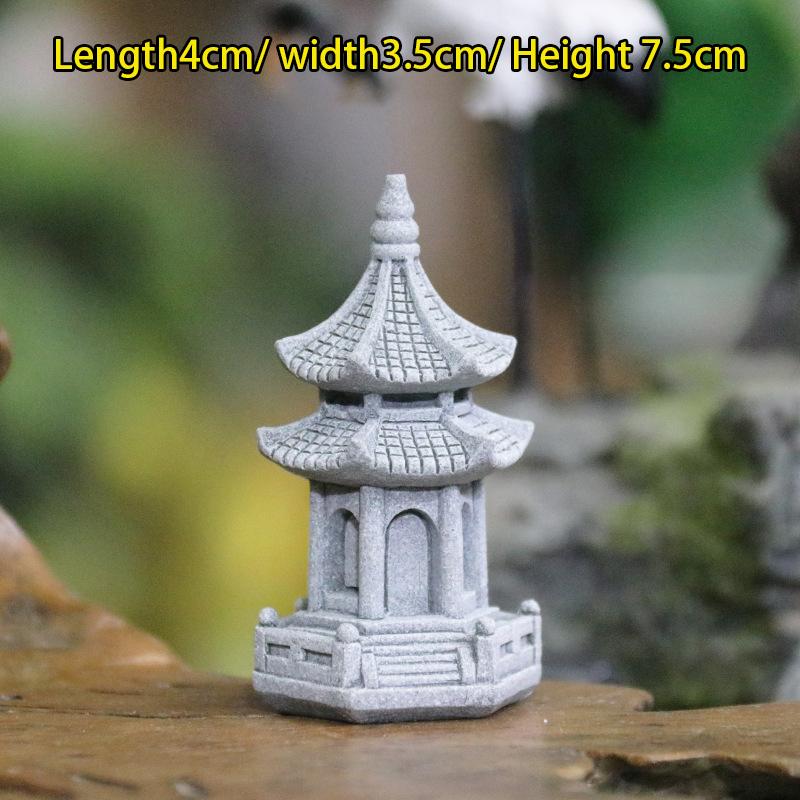 Vintage Zen Miniatyr Sand Stone Tower Pavilion Ornaments Lyktfigurer Japansk hage Bonsai Rockery Lanscaping Home Decor