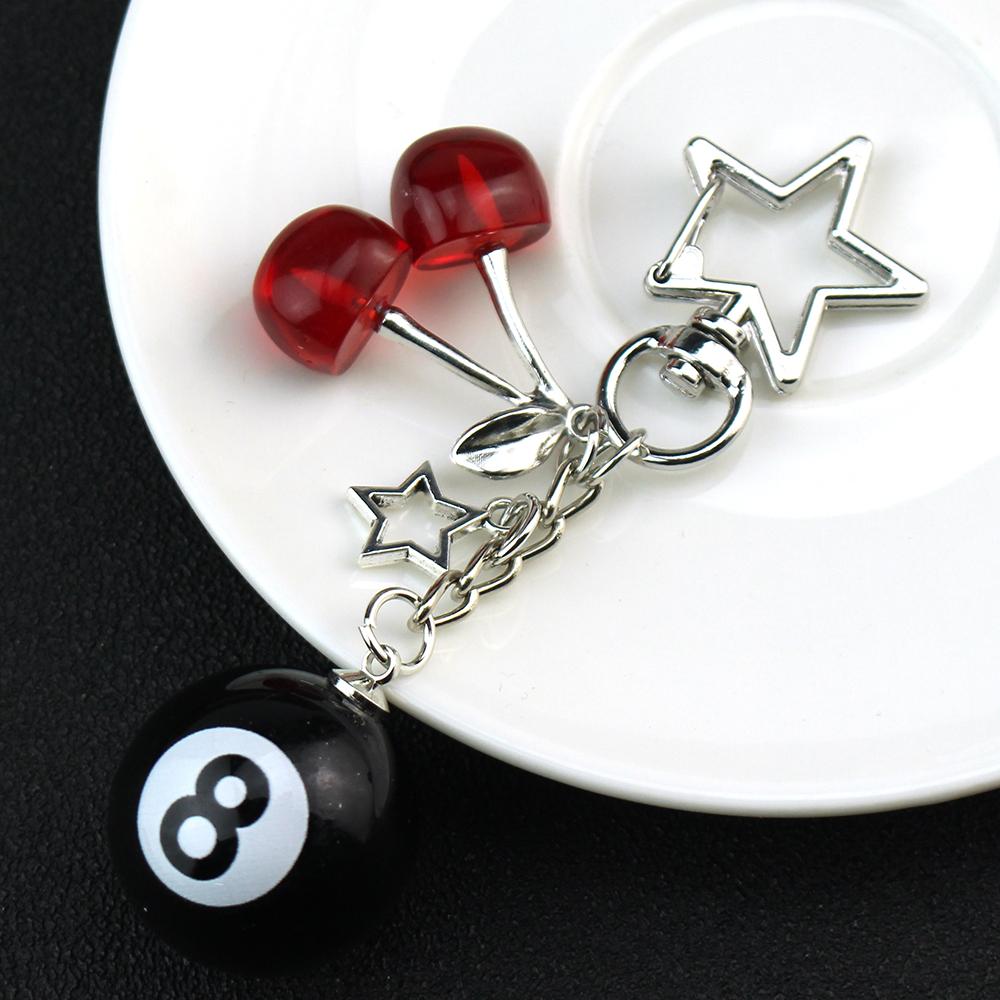 Fashion 8 Ball Fruit Cherry Dice Star Phone Accessories Handmade Creative No. 8 Black Billiards Jewelry Bag Charm