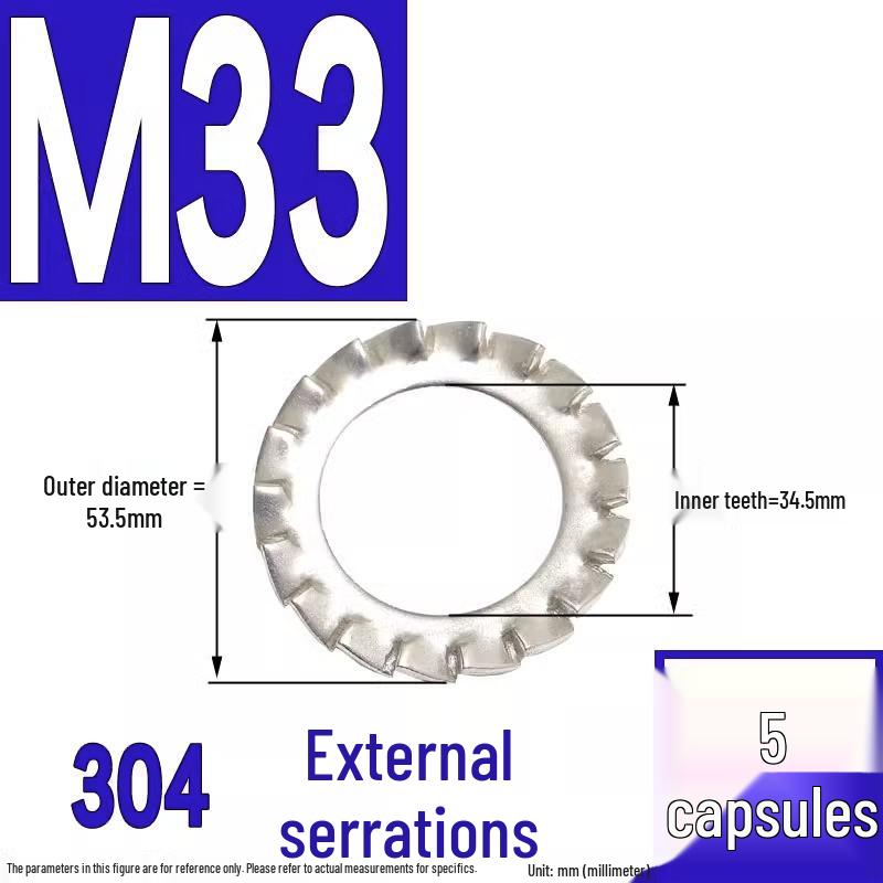 304 Stainless Steel External & Internal Tooth Lock Washer, Anti-Slip, Anti-Loosening, Size M6-M30
