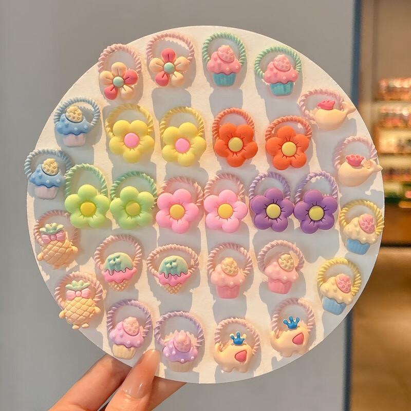 Детские мультяшные высокоэластичные резинки для волос - Смешанный набор из 30 штук