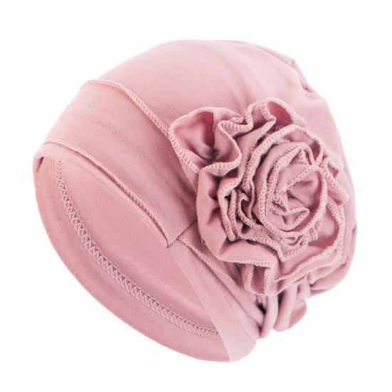 Turban Hat for Women, Side Flower Decor Head Wrap, Pure Color High Elasticity Turban Cap for Sensitive Scalp Postpartum Care Sleep