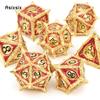 7 Pcs Yellow Red Black Dragon Eyes Metal Dice Solid Metal Polyhedral Dice Set Suitable for Role-Playing RPG Board Game Card Game