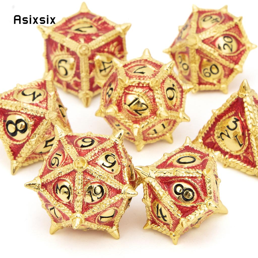 7 Pcs Yellow Red Black Dragon Eyes Metal Dice Solid Metal Polyhedral Dice Set Suitable for Role-Playing RPG Board Game Card Game