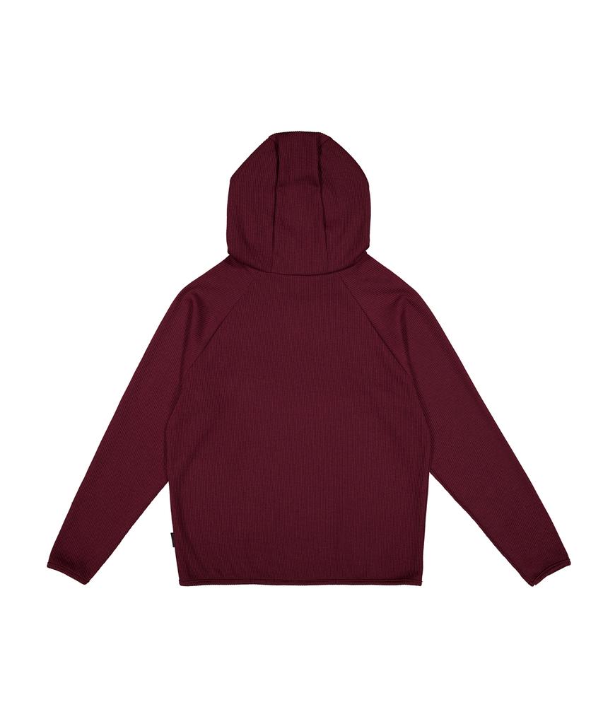 LANARCHIVE [0180] Diagonal Zipper Hooded Long Sleeve - Burgundy