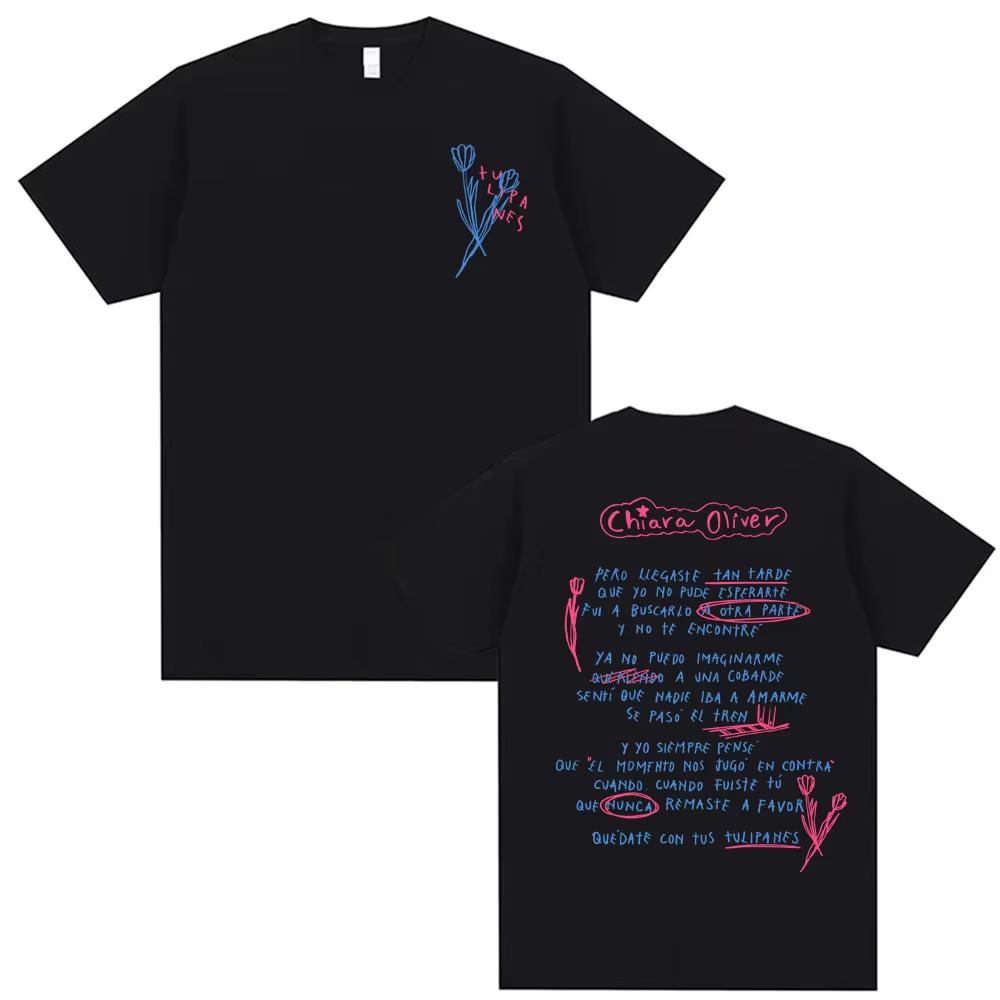 Singer CHIARA OLIVER Album Letters Print Tshirts Men Women Casual Cotton Short Sleeve Top Vintage Style High Street Tshirt
