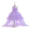 Girls' Princess Layered Puffy Train Gown for Piano Performances & Runway