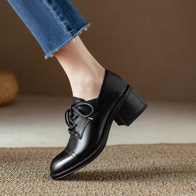 Fashion NEW Spring/Autumn Women Pumps Round Toe Chunky Heel Shoes Concise Split Leather Shoes for Women Lace-up Handmade Women Shoes