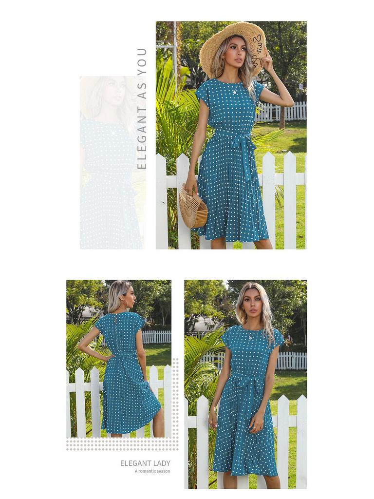 Russia Summer New Polka Dot Midi Dress - Casual Round Neck Arrival