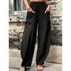 Pantalones Harem de Algodón y Lino para Mujer Talla Grande Pantalones Casuales Sueltos de Ajuste Retro Cintura Elástica Ropa de Trabajo Pantalones de Pierna Ancha