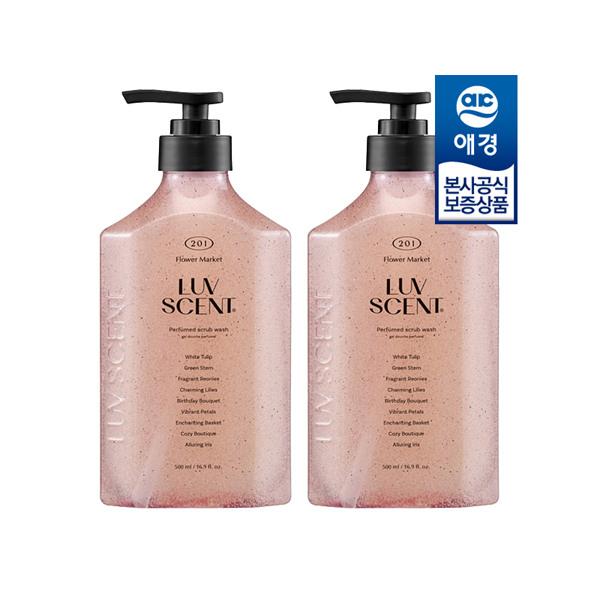 LUVSCENT Scrub Body Wash 500ml x2 White Tulip x2 + Wash 100ml x2